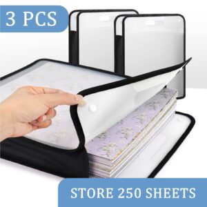 Caydo Scrapbook Paper Organizer, 3 Pack Black Expanding Paper Folio with Handle, Clear Portable Scrapbook Paper Storage for Holding 12 x 12 Inch Scrapbook, Vinyl Paper