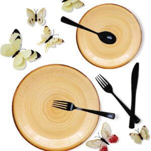 50Pcs Wood Grain Party Supplies Wood Paper Plates Set 9"Rustic Wood Slice Dinner Plates,7"Woodland Plates Camp-Fire Camping Party Supplies Woodland Baby Shower Lumberjack Birthday Party Decorations