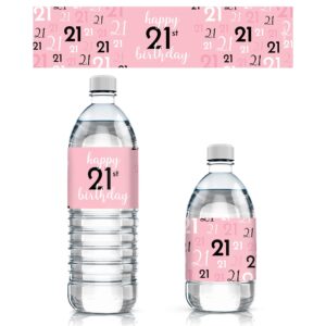 pink, black, and white 21st birthday party water bottle labels - 24 waterproof wrappers - chic birthday party supplies