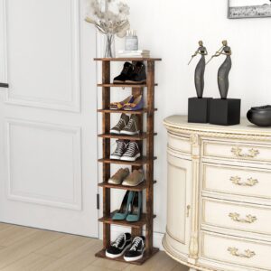 Giantex 8-Tier Vertical Shoe Rack, Patented Corner Shoe Storage Organizer for 8 Pairs, Freestanding Narrow Shoe Rack, Industrial Space-Saving Shoe Tower for Entryway, Living Room, Bedroom, Brown