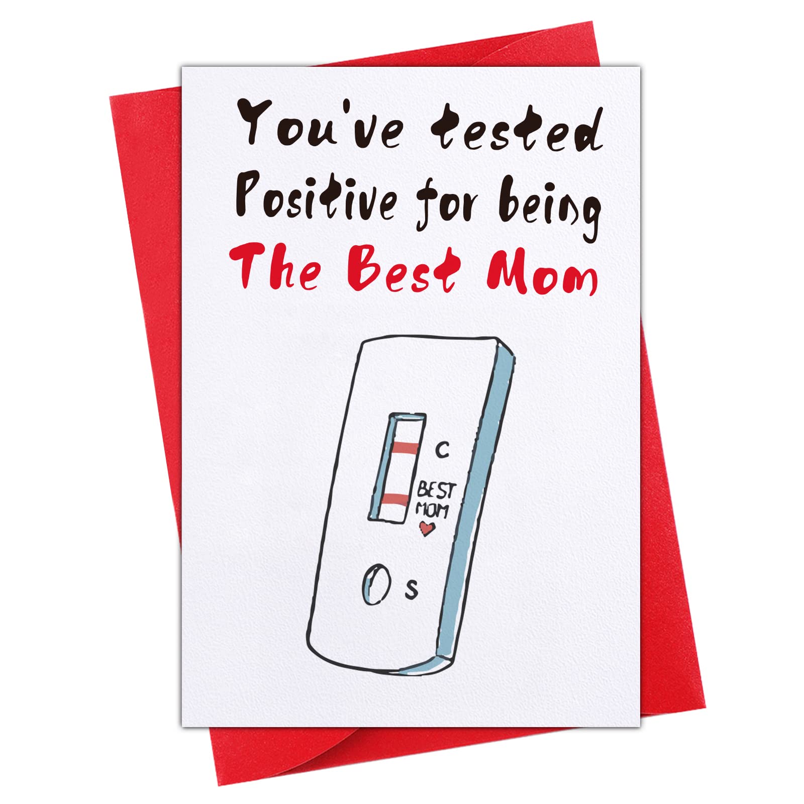 SICOHOME Funny Mothers Day Card from Daughter 4"x6" Happy Mother Day Card with Envelop for Mom Wife You've Tested Positive for Being The Best Mom Funny Greeting Gift Card for Mothers Day Birthday