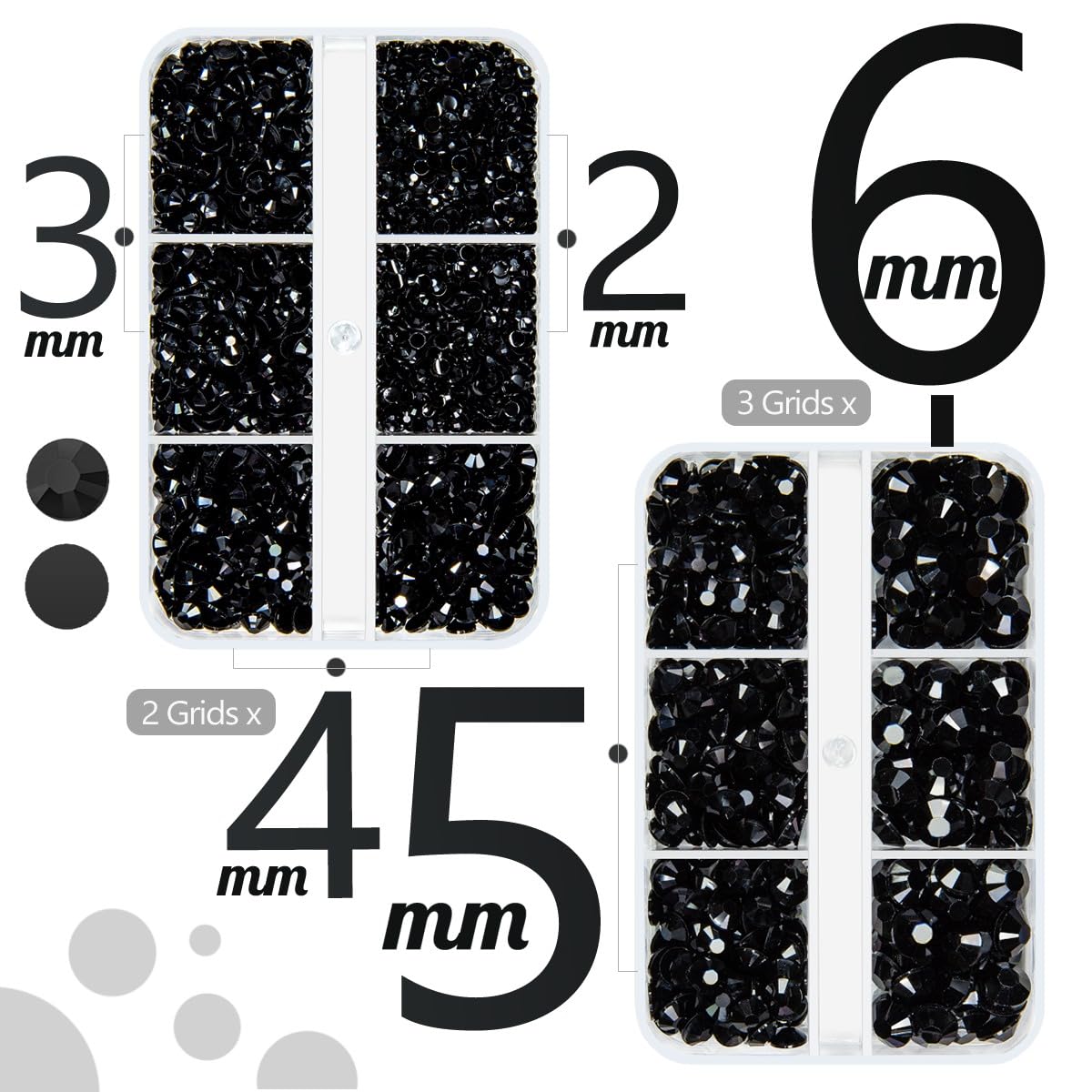 qiipii 3060PCS Black Resin Flatback Rhinestones for Crafts Pure Black Flatback Jelly Rhinestones 2mm 3mm 4mm 5mm 6mm Non Hotfix Dark Black Gems Stones Diamonds for Tumblers Mugs Bottles DIY Crafts