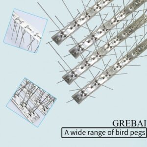 GREBAI Bird Spikes for Pigeons Small Birds,Stainless Steel Fence Spikes,Effectively Deter Crows,Woodpeckers,Pigeons and Other Small Birds Cover 16.2Feet