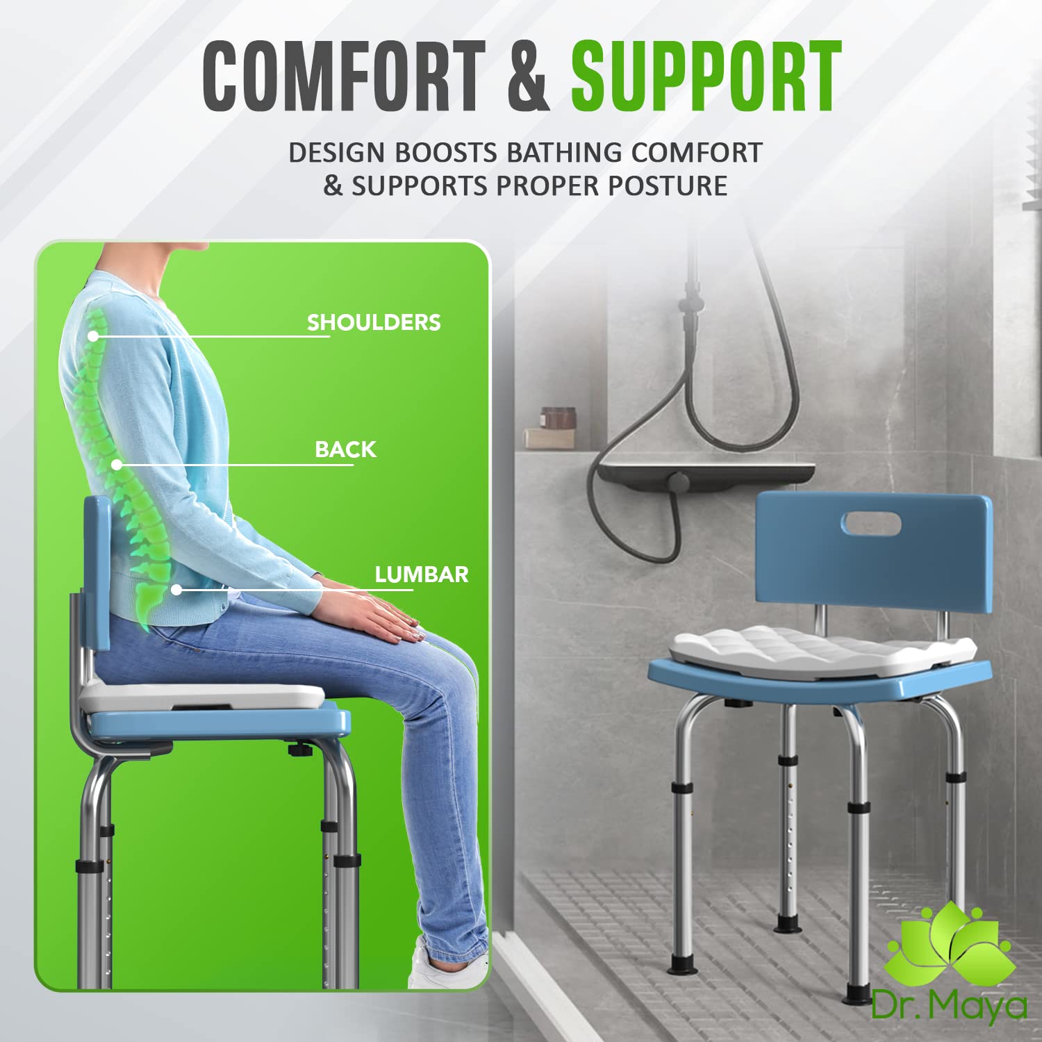 Dr. Maya Waterproof Seat Cushion for Shower Chair | Bathtub Cushion for Elderly Seniors and Disabled | Cushion Pillow for Comfortable Bathing | Fits Most Shower Chairs & Shower Benches