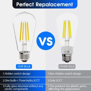 E ENERGETIC LIGHTING ST58/ST18, LED Filament Light Bulbs, 3CCT, 2700K/4000K/5000K,High Brightness, 7W, 60 W Equivalent,Classic Clear Glass, E26, 4 Pack