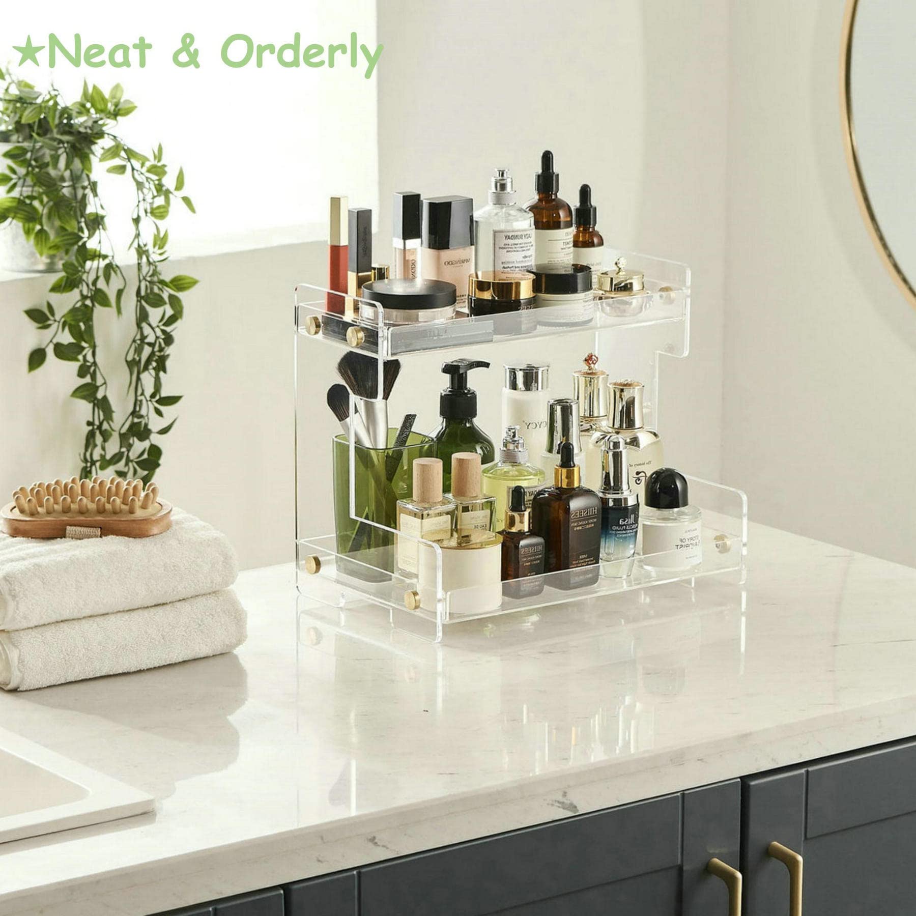 Clear Bathroom Countertop Organizer, 2 Tier Standing Counter Organizer, Bathroom Organizer Shelf Cosmetic Storage Holder (Acrylic) SHUNLI