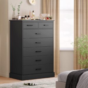 Hasuit Black Dresser for Bedroom, Tall 7 Drawer Dresser with Sturdy Base, Wood Storage Tower Clothes Organizer, Large Storage Cabinet, Chest of 7 Drawers for Closet, Living Room, Hallway