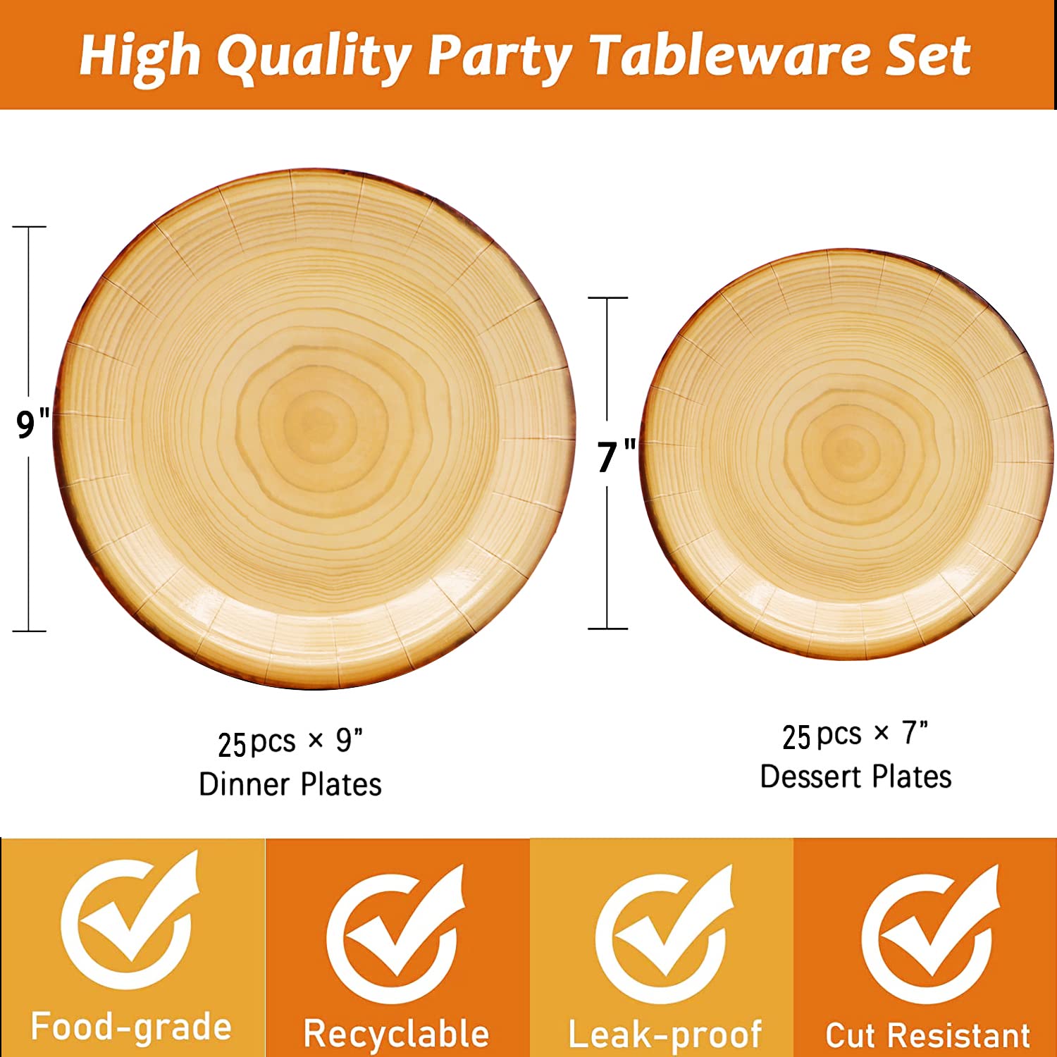 50Pcs Wood Grain Party Supplies Wood Paper Plates Set 9"Rustic Wood Slice Dinner Plates,7"Woodland Plates Camp-Fire Camping Party Supplies Woodland Baby Shower Lumberjack Birthday Party Decorations