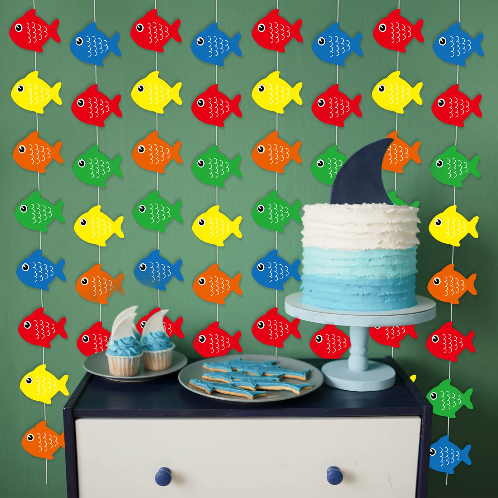 12 Packs Gone Fishing Party Banners Little Fisherman Garland Kit Fishing Themed Hanging Swirl The Big One Birthday Paper Cutouts for The First Birthday Party Home Classroom Favor Supplies Decoration