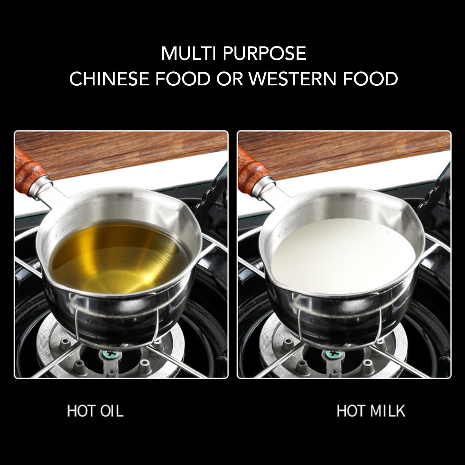 Milk Pot,200ml Butter Melting Pot,Stainless Steel Butter Warmer,Multipurpose Sauce Pan/Pot,with Dual Pour Spouts and Wooden Handle,Dishwasher Safe