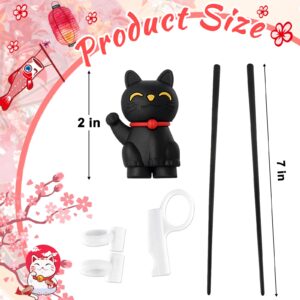 Nuanchu 4 Pairs Training Chopsticks for Kids Beginner Adult Cute Tableware Reusable with Attachable Learning Chopstick Helper, 4 Colors, Lucky Cat