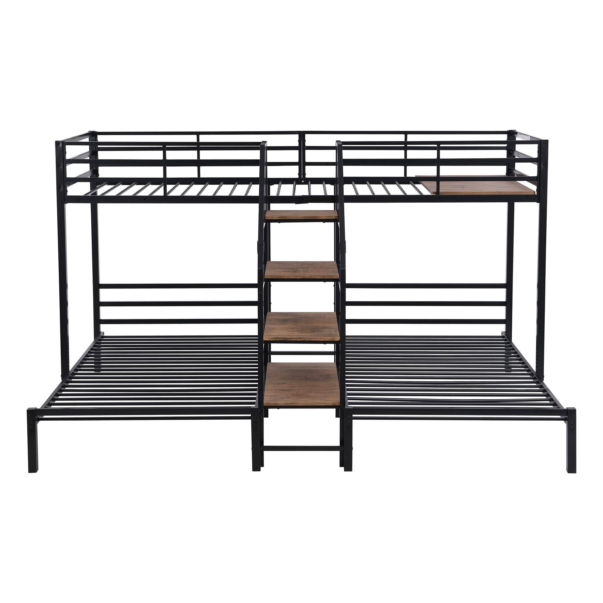 Harper & Bright Designs Triple Bunk Beds with Stairs, Metal Twin Over Twin & Twin Bunk Beds with Storage Shelves,3 Bed Bunk Beds for Kids, Girls, Boys,Teens,Black