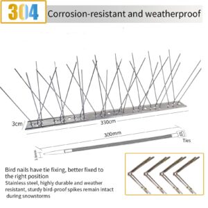 GREBAI Bird Spikes for Pigeons Small Birds,Stainless Steel Fence Spikes,Effectively Deter Crows,Woodpeckers,Pigeons and Other Small Birds Cover 16.2Feet