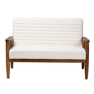 Baxton Studio Stratton Loveseat, One Size, White/Walnut Brown