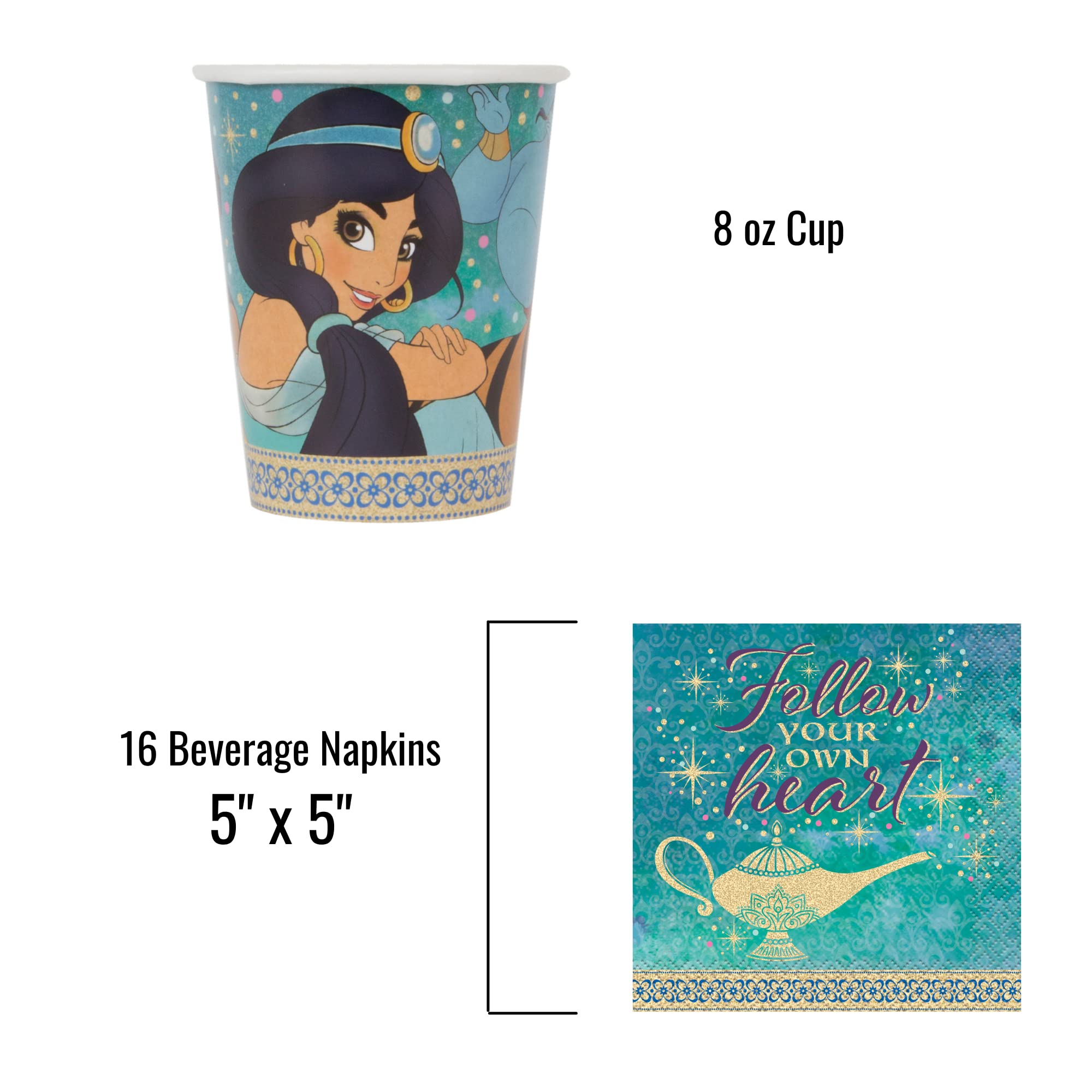 Aladdin Birthday Party Supplies Tableware Set, Serves 8 Guests, Includes Plates, Napkins, Cups, Tablecover and Exclusive Party Games Booklet by Party Craft Creations