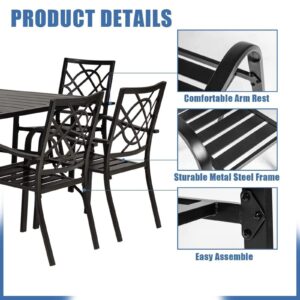 Crownland 7 PCS Furniture Patio Dining Set, 6 Stackable Metal Chairs and Rectangular Outdoor Dining Table with 1.57" Umbrella Hole, Suitable for Backyard, Lawn, Garden (Metal Tabletop)