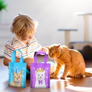 24 Pcs Cat Party Favor Bag Cute Cat Goodie Bags Pet Party Favor Bags Cat Themed Party Treat Bags Non Woven for Baby Shower Birthday Party Decoration Supplies