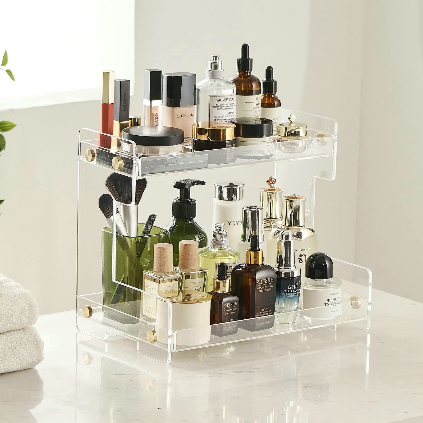 Clear Bathroom Countertop Organizer, 2 Tier Standing Counter Organizer, Bathroom Organizer Shelf Cosmetic Storage Holder (Acrylic) SHUNLI