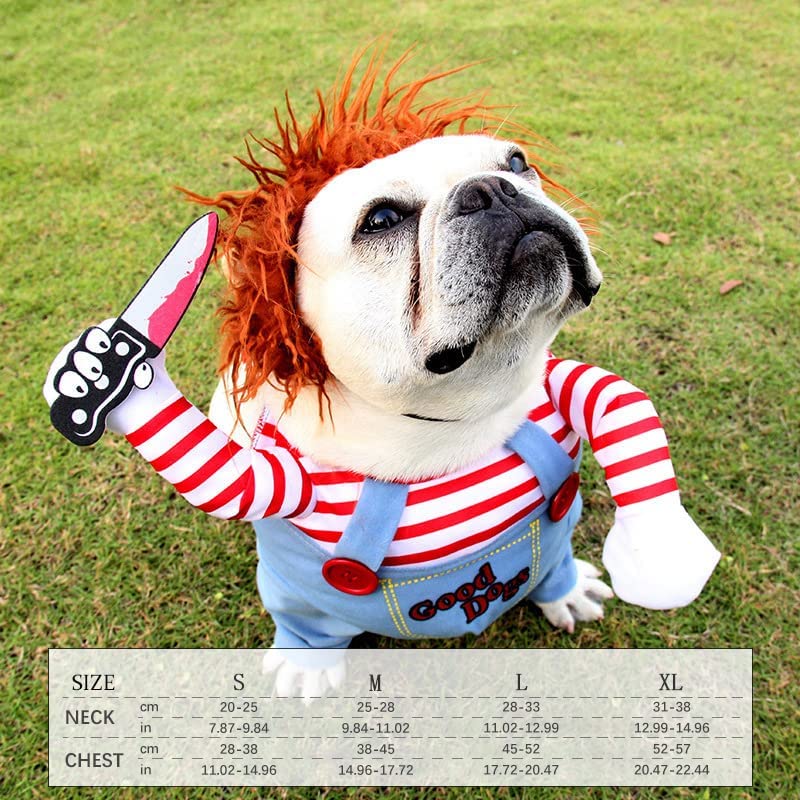 Chucky Deadly Pet Dog Costume Halloween Clothes Wig and Knife Novelty Funny Scary Props Outfit Apparel Accessories(Medium, pet Costume)