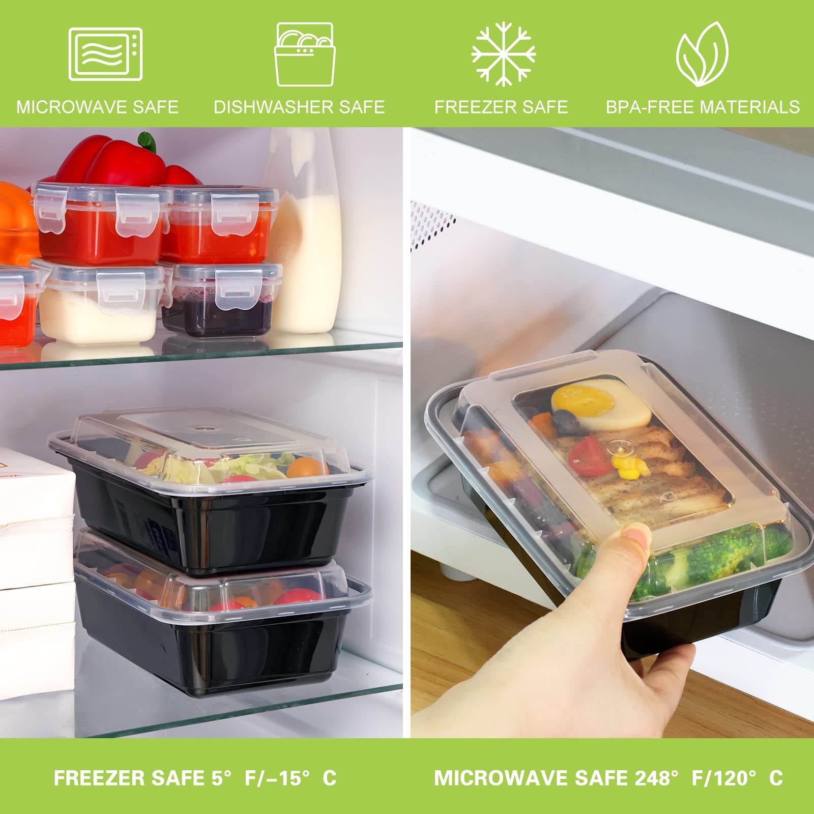 Moretoes 15 Pack Meal Prep Containers Reusable, Food Containers With Lids 24oz, 1 Compartment Food Storage Containers, Reusable Lunch Boxes Food Grade Bento Box, Microwave/Freezer/Dishwasher Safe