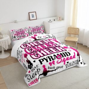 Gymnastics Lovers Girls Comforter Set Full Size,Cheerleader Silhouette Bedding Set for Kids Teens Woman,Plaid Patchwork Quilt Set Cheerleader Gift,Cheerleading Quotes Duvet Insert with 2 Pillowcases