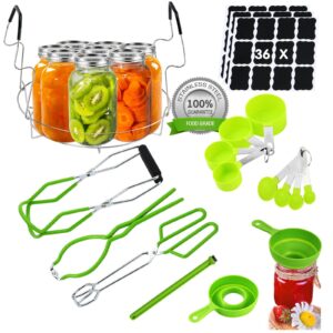 canning supplies starter kit stainless steel canner tools set with canning rack, jar lifter tongs, funnel, labels, jar wrench for canning pot accessories (light green with rack)