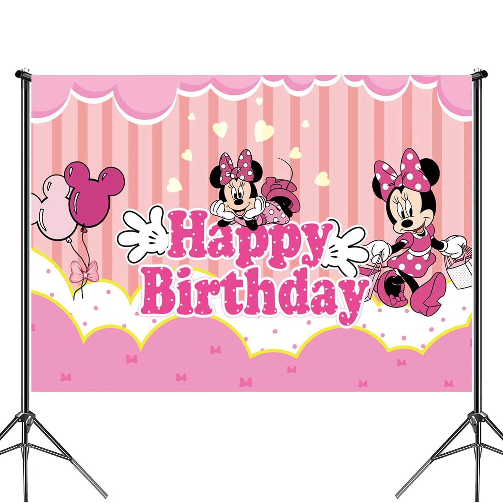 Minnie Birthday Party Supplies, Minnie Birthday Party Balloon Decorations Theme, Include Happy Birthday Banner, Hanging Swirl, Backdrop, Cake & Cupcake Topper, Tablecloth, Birthday Party For Kids