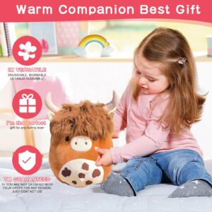 WeightedPlush 12'' Scottish Cow Plush Toy - Soft Stuffed Animal Pillow for Kids, Girls, Boys - Cute Kawaii Brown Fluffy Cow Plushie for Birthdays, Valentines Day