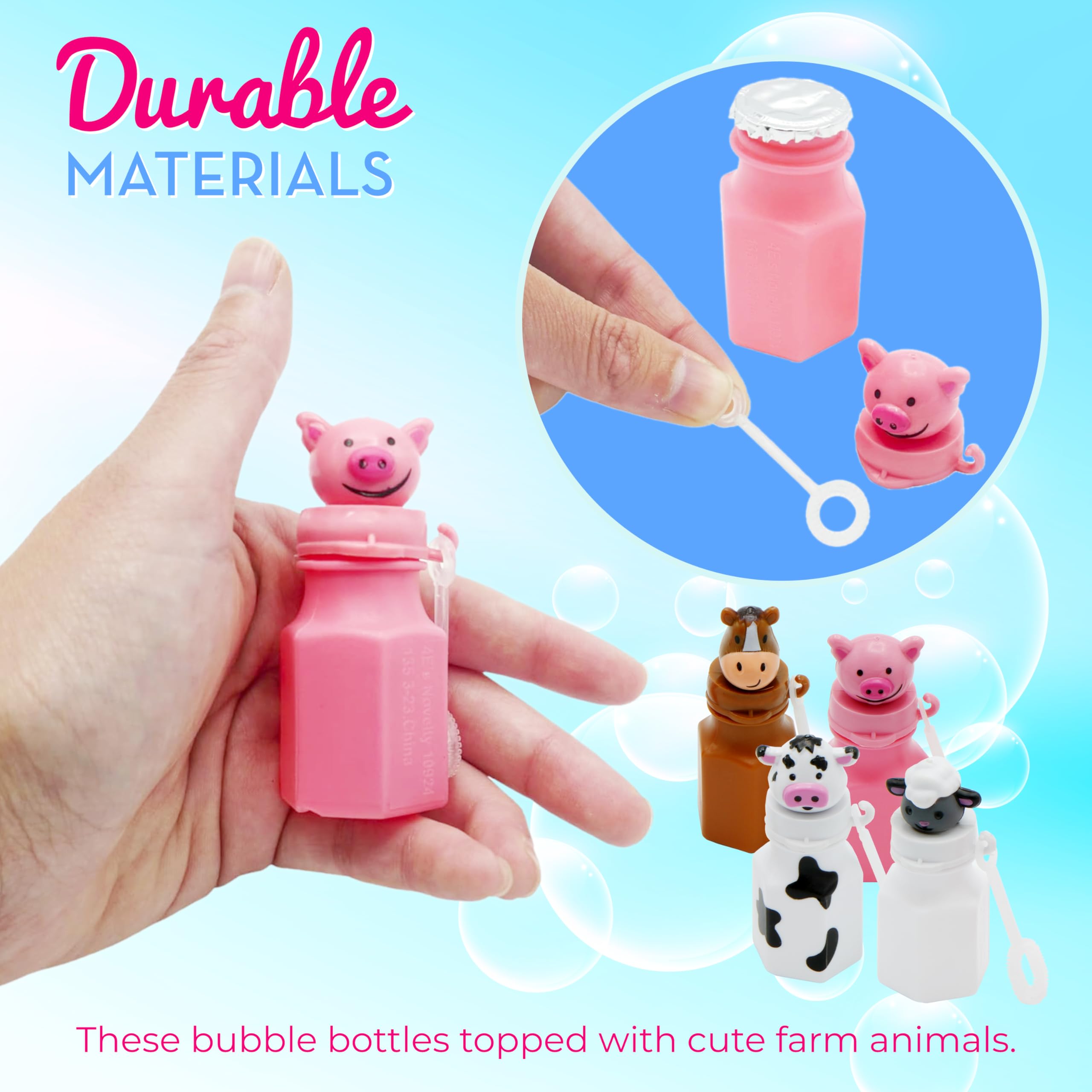 12 Farm Animals Bubbles 12 Pack - Barnyard Farm Animal Bubbles Party Favors with Wands Includes - Horse, Sheep, Pig and Cow by 4E's Novelty