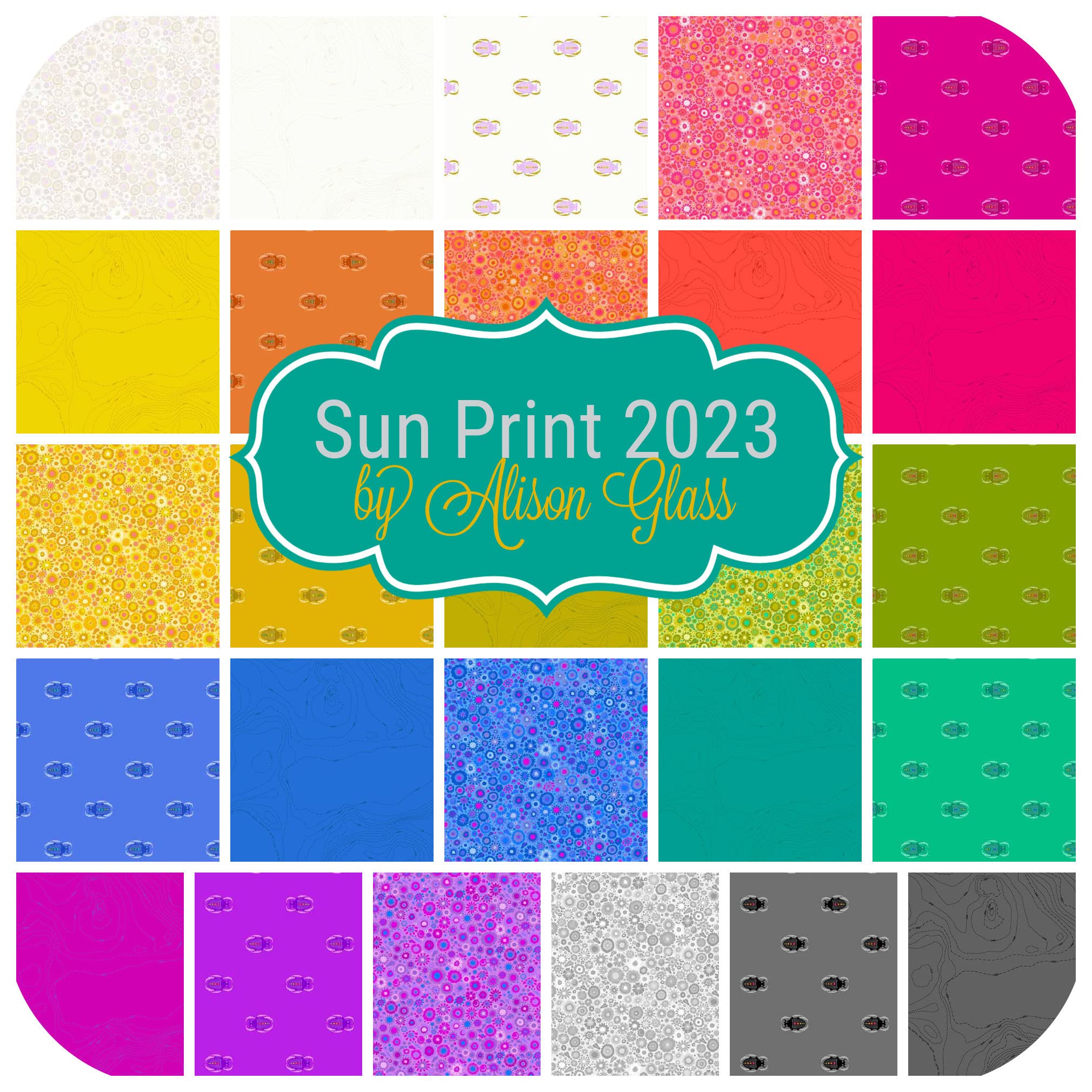 Sun Print 2023 Fat Quarter Bundle (27 Pieces) by Alison Glass for Andover 18 x 21 inches (45.72 cm x 53.34 cm) Fabric cuts DIY Quilt Fabric