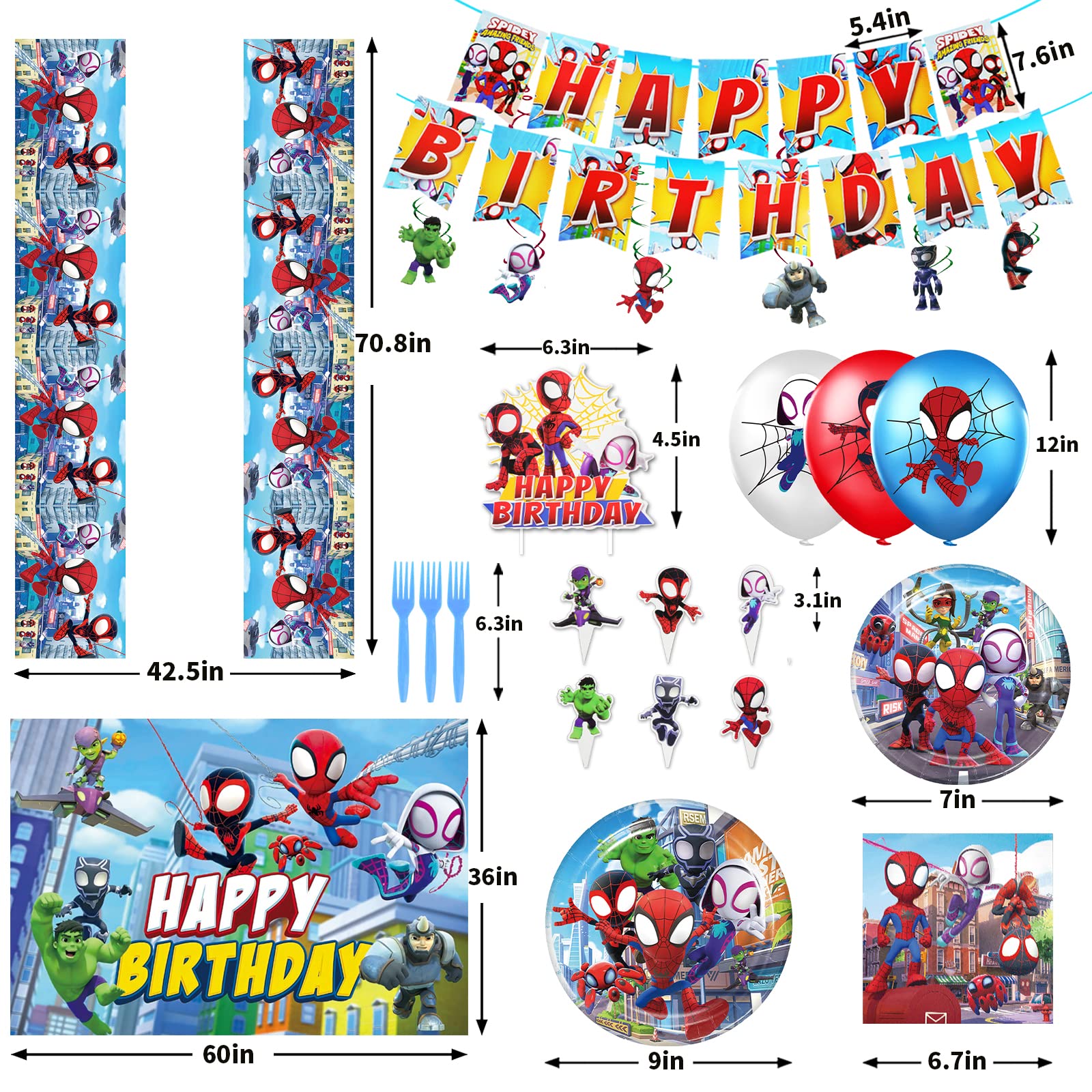 Spidey and His Amazing Friends Birthday Party Supplies, Superhero Birthday Party Decorations Theme, Include Happy Birthday Banner, Hanging Swirl, Backdrop, Tablecloth, Birthday Party For Kids