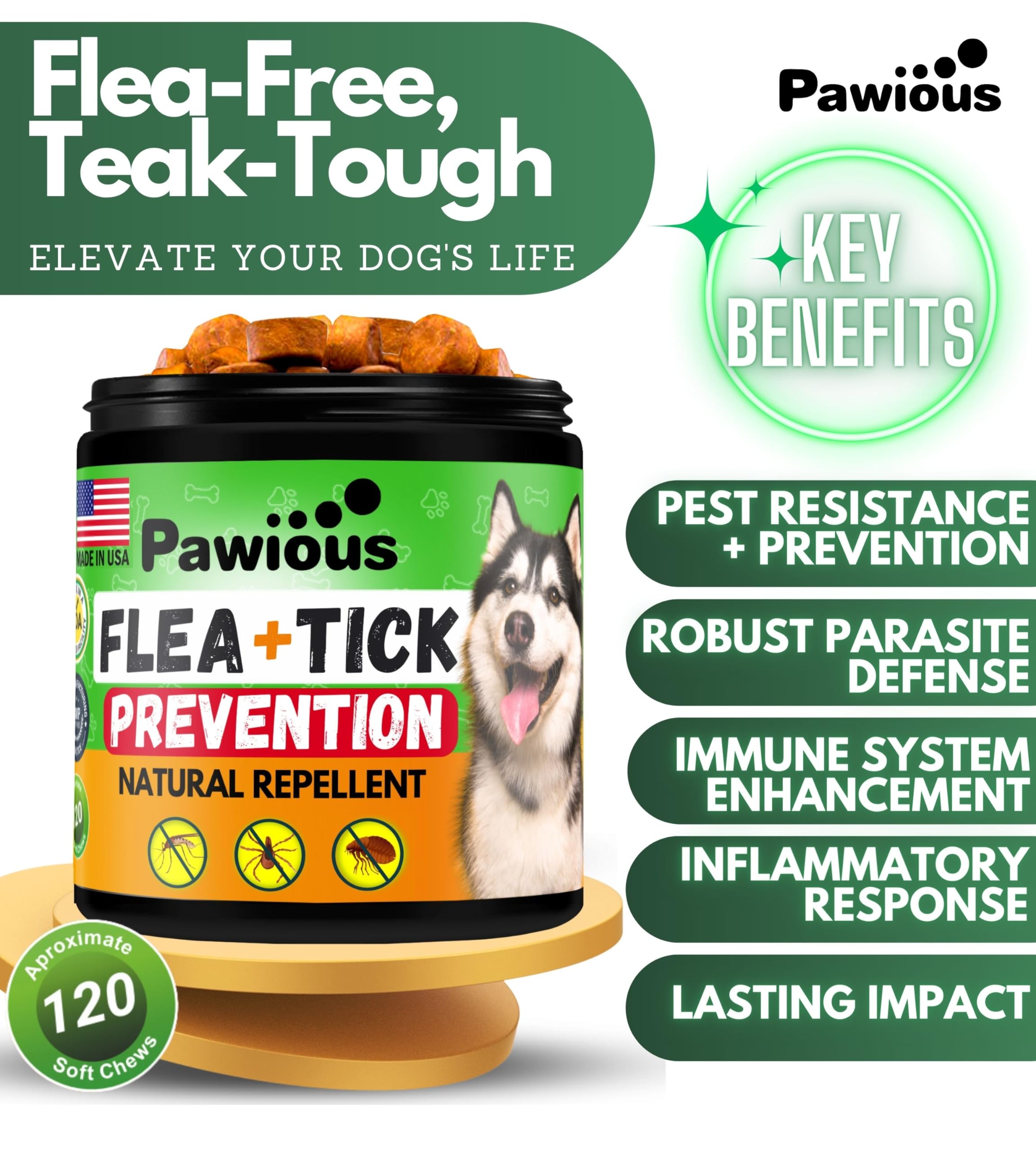 Flea and Tick Prevention for Dogs Chewables - Natural Dog Flea and Tick Control Supplement - Flea & Tick Chews for Dogs - All Life Stages - Made in USA