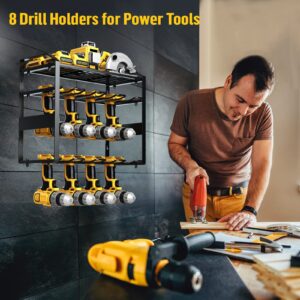 Power Tool Organizer Heavy Duty, Wall Mounted Utility Storage Rack with 8 Drill Slots and Extra-Large Capacity, Garage Tool Organizers and Storage, Floating Shelf for Drills, etc