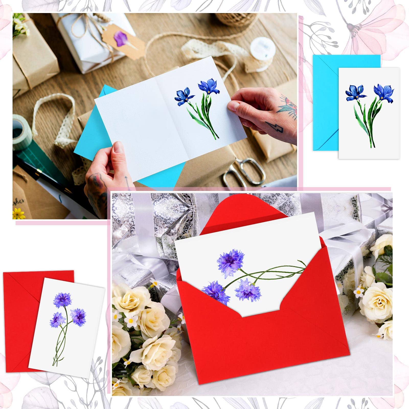 Colarr 150 Set Floral Watercolor Blank Cards with Envelopes Stickers 4 x 6 Inch Note Cards Blank Greeting Cards Bulk Stationary Notecards for Birthday Mother's Day Thank You Gifts