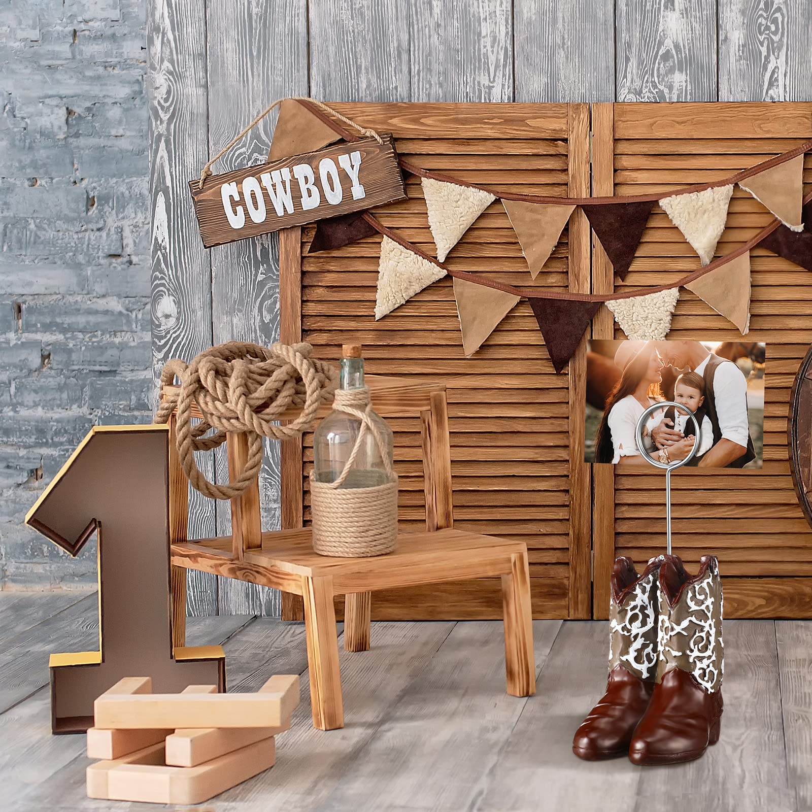 Tatuo 6 Pcs Cowboy Boots Table Number Holders Cute Photo Balloon Place Card Holder Cute Table Number Stands Picture Menu Memo Clips for Food Signs Party Wedding Anniversary Decorations (Dark Brown)