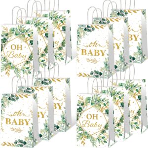 zoiiwa 12pcs oh baby party favors bags sage green candy bags eucalyptus leaf treat bags gold foil greenery goodie bags for sage boho woodland neutral baby shower party decorations supplies