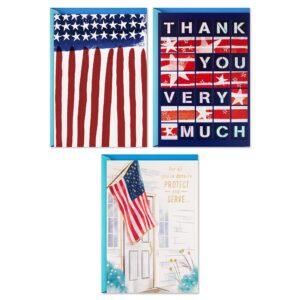 hallmark pack of 3 military thank you cards, veterans day cards (protect and serve)