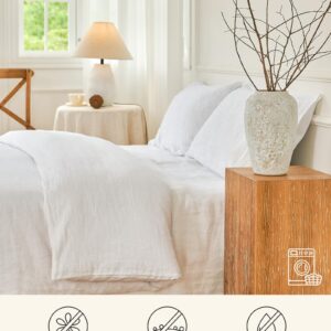 cebihy 100% Linen Duvet Cover Set King 3 Pieces, French Normandy Flax Linen, Cooling, Soft, and Breathable Linen Bedding Set - 1 Duvet Cover 90"x 104", 2 Pillowcases 20"x 40" (White-Queen)