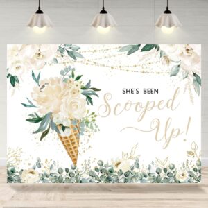 rsuuinu ice cream bridal shower backdrop she's been scooped up white flowers green leaves photography background bridal shower party decorations cake table banner supplies photo booth props 7x5ft