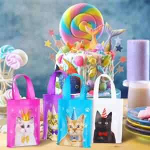 24 Pcs Cat Party Favor Bag Cute Cat Goodie Bags Pet Party Favor Bags Cat Themed Party Treat Bags Non Woven for Baby Shower Birthday Party Decoration Supplies