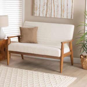 Baxton Studio Stratton Loveseat, One Size, White/Walnut Brown