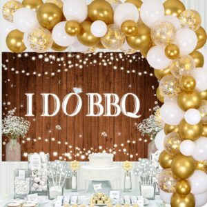 I Do BBQ Bridal Party Decorations Bbq Engagement Party Decor, I Do Bbq Backdrop Banner Rustic Wood Wedding Theme Gold Balloons Kit, Diamond Ring Foil Balloon Glitter for Men Women Couples