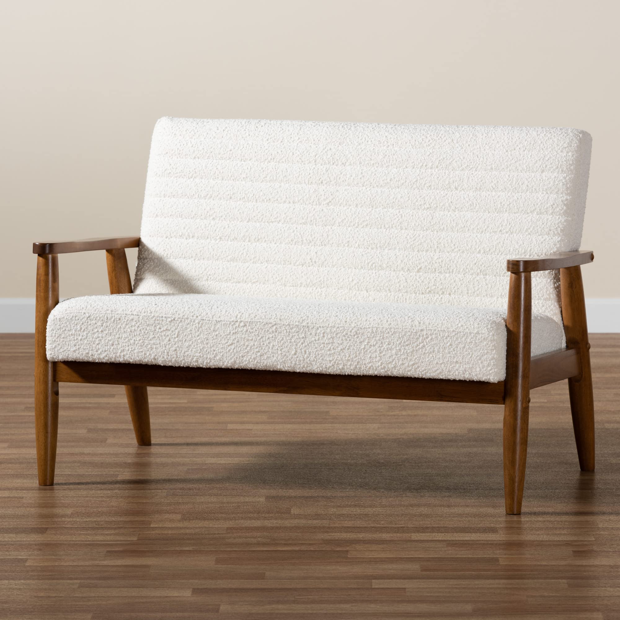 Baxton Studio Stratton Loveseat, One Size, White/Walnut Brown