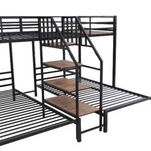 Harper & Bright Designs Triple Bunk Beds with Stairs, Metal Twin Over Twin & Twin Bunk Beds with Storage Shelves,3 Bed Bunk Beds for Kids, Girls, Boys,Teens,Black