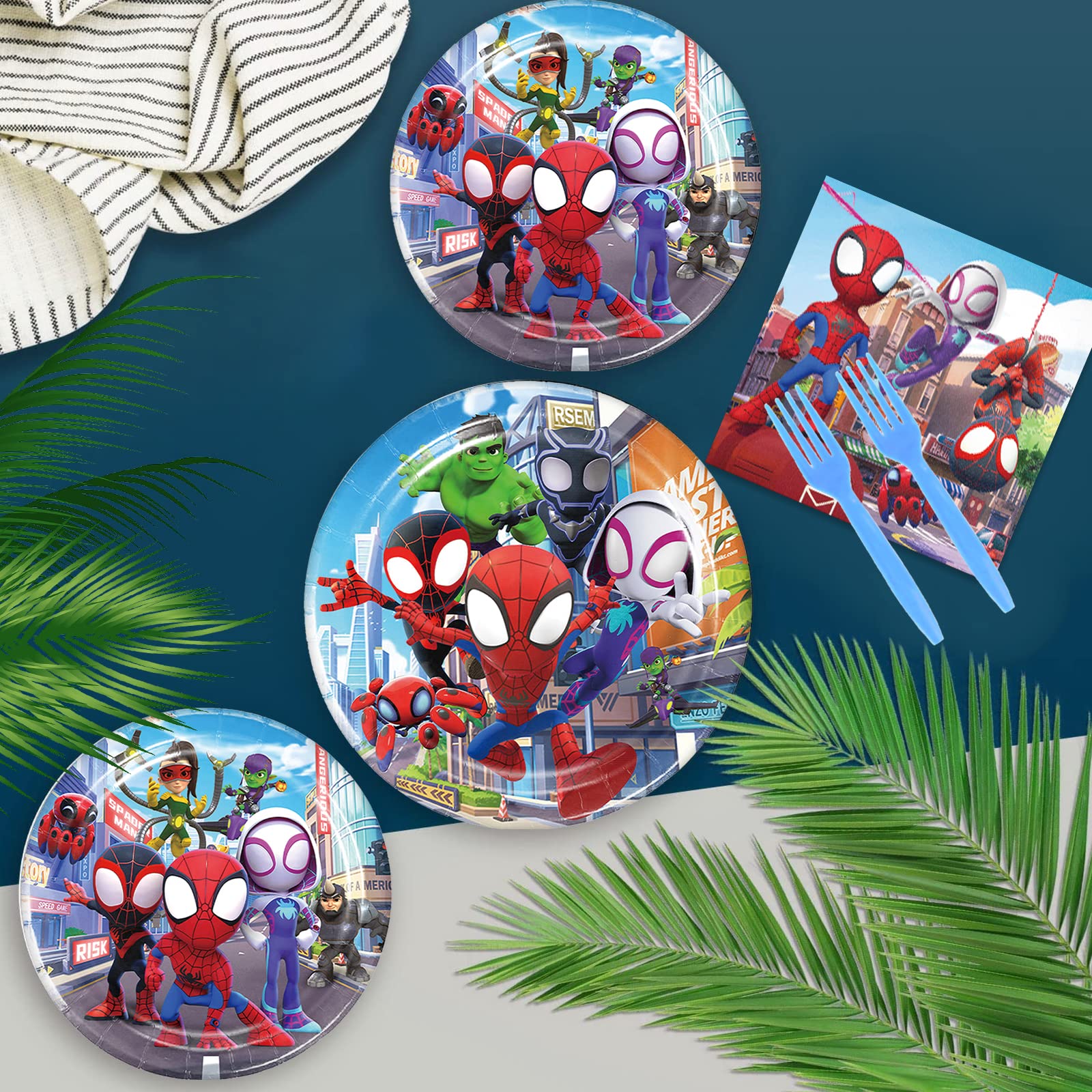 Spidey and His Amazing Friends Birthday Party Supplies, Superhero Birthday Party Decorations Theme, Include Happy Birthday Banner, Hanging Swirl, Backdrop, Tablecloth, Birthday Party For Kids