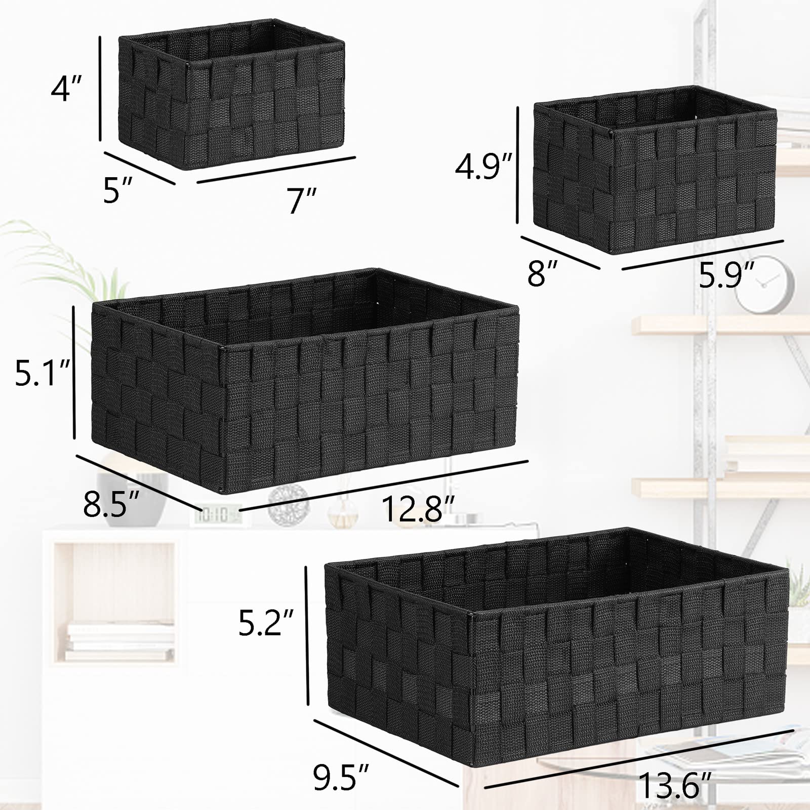 Posprica Woven Storage Baskets for Organizing 6 Pack, Large&Small Storage Cube Bins Set for Bathroom, Storage Boxes Container for Drawer, Closet, Shelf, Dresser, Black