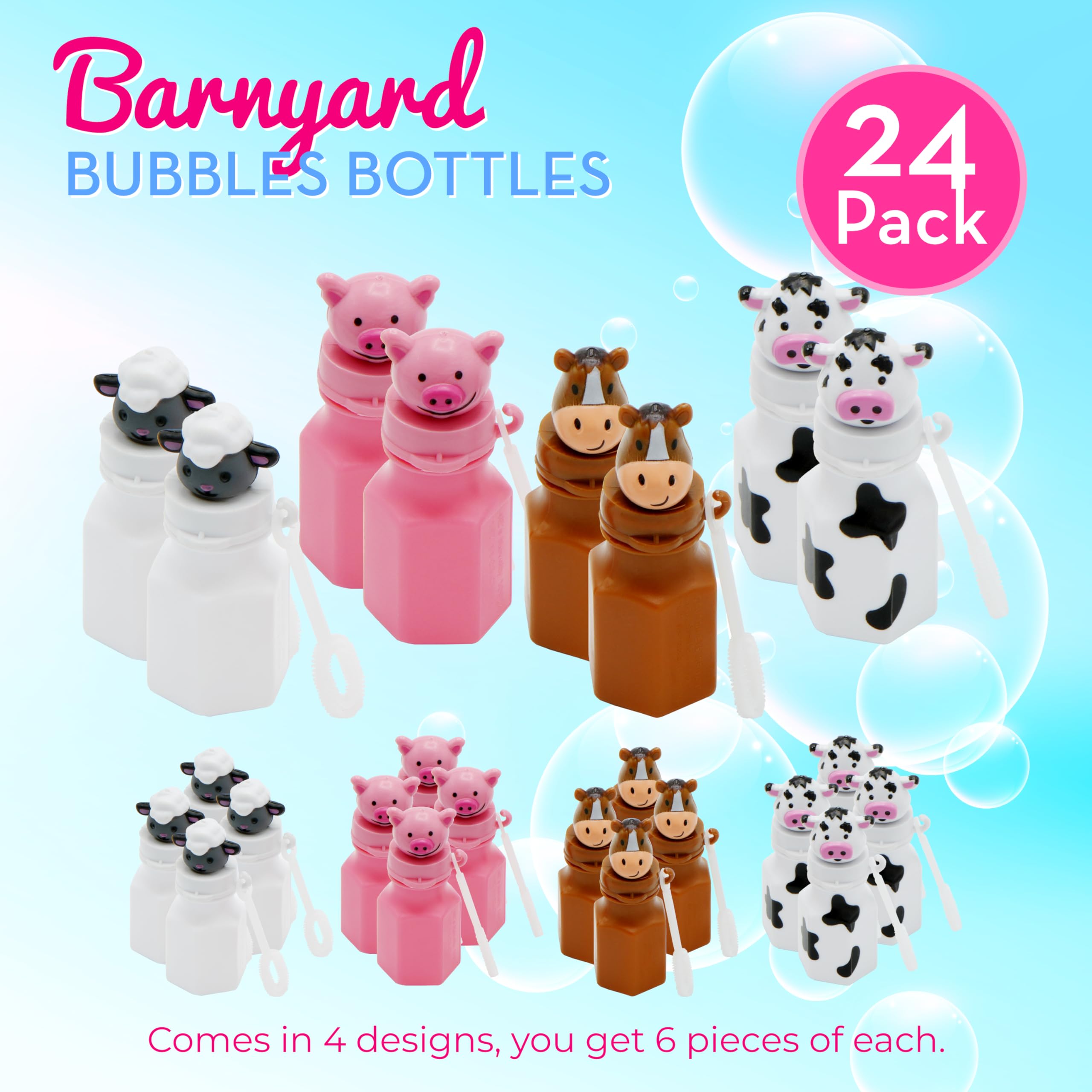 12 Farm Animals Bubbles 12 Pack - Barnyard Farm Animal Bubbles Party Favors with Wands Includes - Horse, Sheep, Pig and Cow by 4E's Novelty