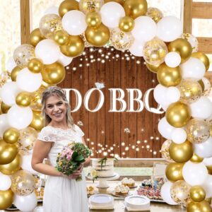 I Do BBQ Bridal Party Decorations Bbq Engagement Party Decor, I Do Bbq Backdrop Banner Rustic Wood Wedding Theme Gold Balloons Kit, Diamond Ring Foil Balloon Glitter for Men Women Couples