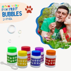 Paw Print Bubble Bottles, 24 Pack - Mini Bubbles 1 FL oz, Paw Dog Patrol Party Favors, Bubble Wand Blowing Toys for Kids Boys & Girls by 4E's Novelty