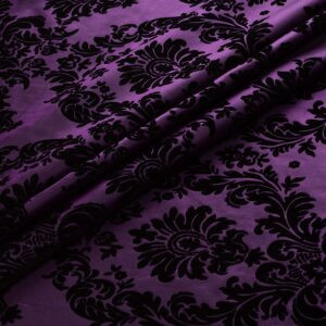 58/60 inches plum-black flocked damask taffeta fabric by the yard